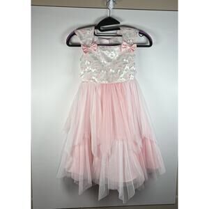Jona Michelle Girls 6 Pink Embroidered Floral Tulle Dress Flower Girl Wedding